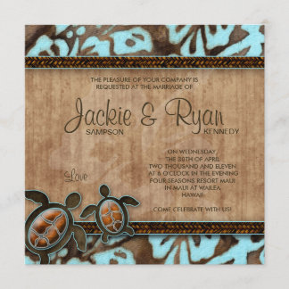 Invitation Mariage de plage Tortue bleue Brown
