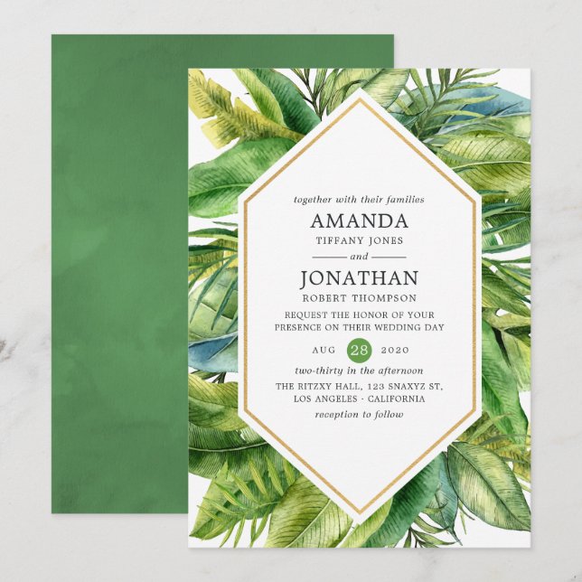 Invitation Mariage de plage tropical d'été à l'aquarelle (Devant / Derrière)
