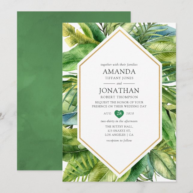 Invitation Mariage de plage tropical d'été à l'aquarelle (Devant / Derrière)