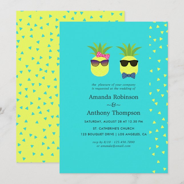 Invitation Mariage de plage tropical d'été turquoise et citro (Devant / Derrière)