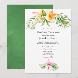Invitation Mariage de plage tropical floral aquarelle