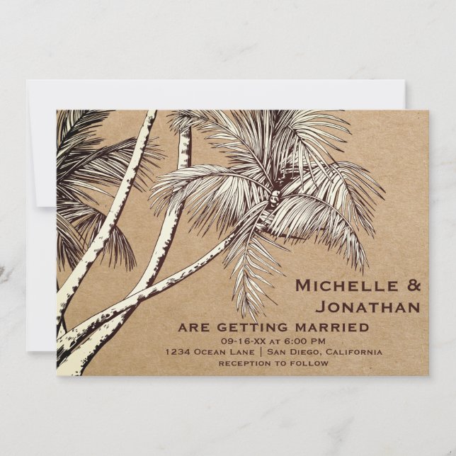 Invitation Mariage de plage Tropical Vintage Palm Trees (Devant)