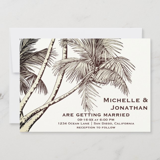 Invitation Mariage de plage Tropical Vintage Palm Trees (Devant)