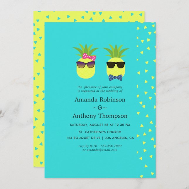 Invitation Mariage de plage tropicale d'été Turquoise et Lemo (Devant / Derrière)