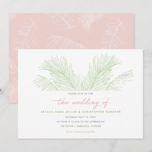 Invitation Mariage de plage tropicale Feuille rose et verte