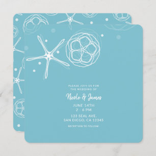 Invitation Mariage de plage Turquoise et blanche Elegant Star