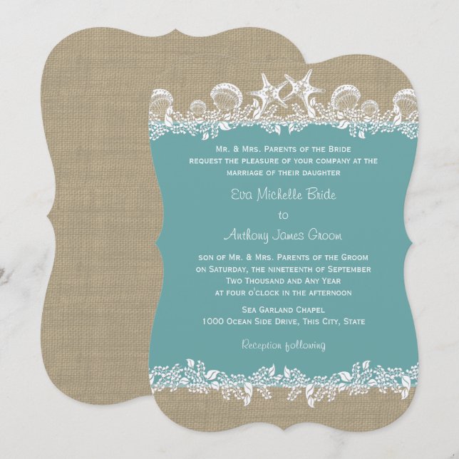 Invitation Mariage de plage Turquoise Sea Garland (Devant / Derrière)