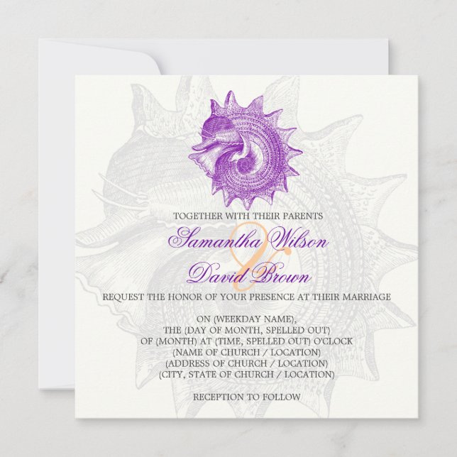 Invitation Mariage de plage Vintage Mollusk Shell pourpre (Devant)