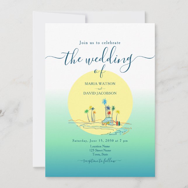 Invitation Mariage de plage Vintage tropical (Devant)