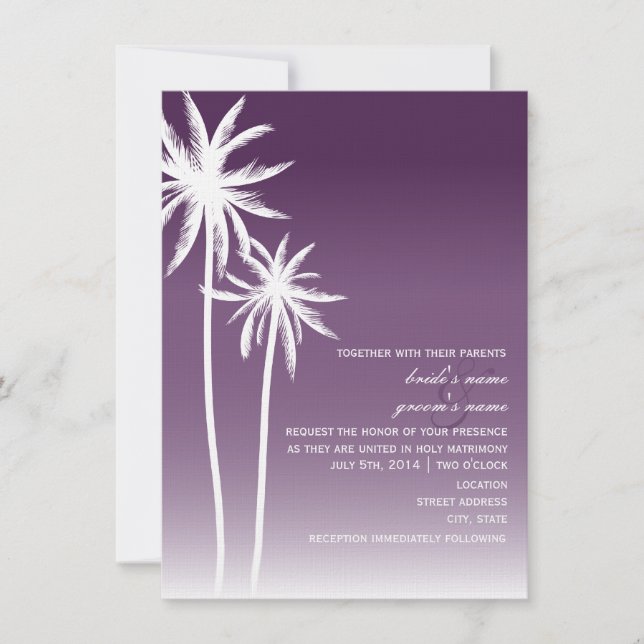 Invitation Mariage de plage violet Ombré Palm Trees (Devant)