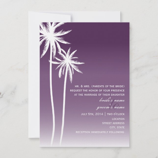 Invitation Mariage de plage violet Ombré Palm Trees (Devant)