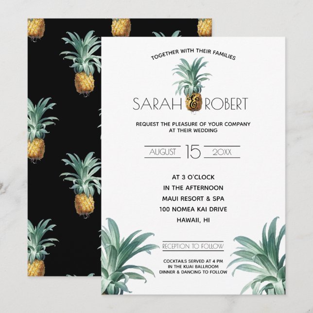 Invitation Mariage de plaisir ananas (Devant / Derrière)