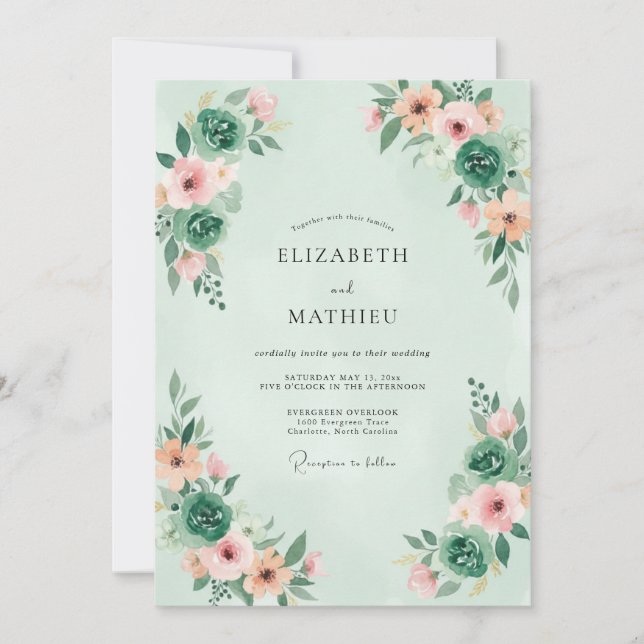 Invitation Mariage de plein air fantaisiste vert menthe (Devant)