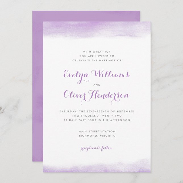 Invitation Mariage de plongée Lilac Watercolor (Devant / Derrière)
