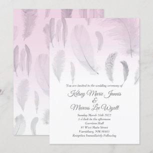 Invitation Mariage de plume rose gris