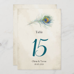Invitation Mariage de plumes de paon de Bohême Numéros de tab