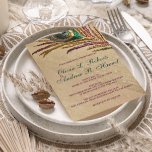 Invitation Mariage de plumes de paon vintage Broderie Invite