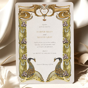 Invitation Mariage de plumes Peacock Art Nouveau vintage