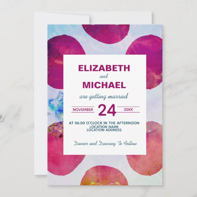 Invitation Mariage de point de Polka rose Abstrait (Devant)