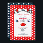 Invitation Mariage de point Rockabilly Retro<br><div class="desc">Une invitation amusante et colorée des années 1950 rétro style Rockabilly rouge blanc et bleu marine avec roses,  coeurs,  hirondelles et pois pois graphiques. Idéal pour les couples qui aiment les styles désuets et qui recherchent quelque chose de différent.</div>