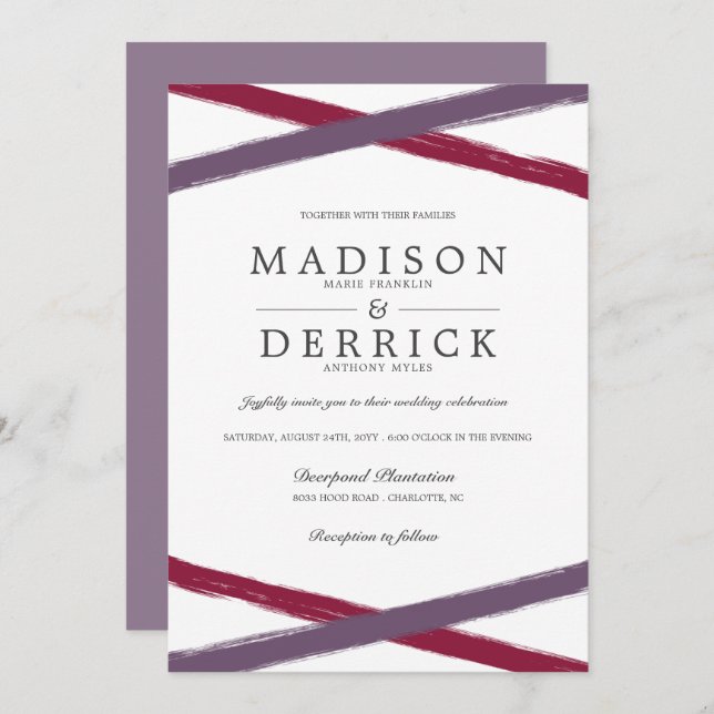 Invitation Mariage de pointes de pinceau moderne | Lavender B (Devant / Derrière)