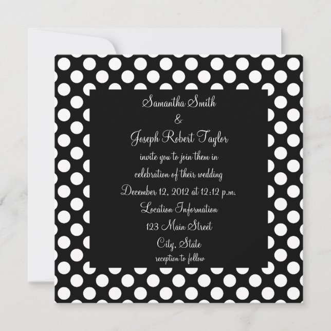 Invitation Mariage de points Polka noir et blanc (Devant)
