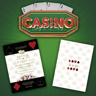 Invitation Mariage de poker de casino blanc luxe à Vegas