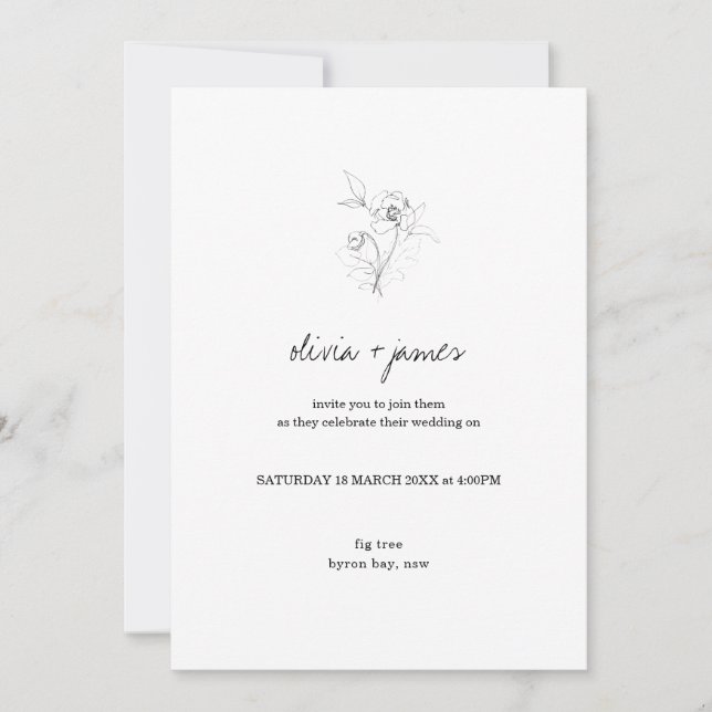 Invitation Mariage de police de script fleur sauvage moderne (Devant)