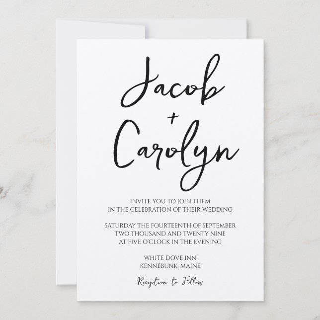Invitation Mariage de police manuscrit Boho rustique (Devant)