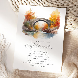 Invitation Mariage de Pont Rustique à l'Aquarelle en Automne