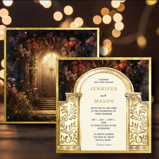 Invitation Mariage de porte de jardin enchanté (Enchanted Garden Gate Wedding Invitation #zazzlemade #dreamyinvitation #gardengatewedding#decorative)