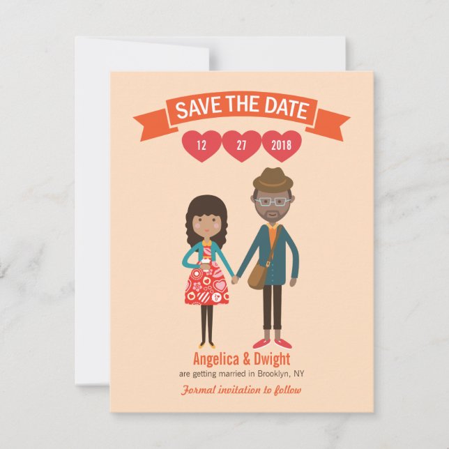 Invitation Mariage de portrait en couple de dessin illustré (Devant)