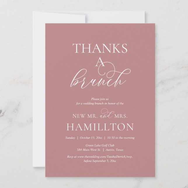 Invitation Mariage de poste Brunch, Merci un Brunch, Rose Dus (Devant)