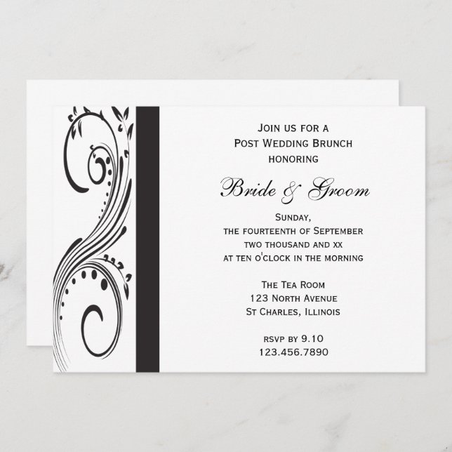 Invitation Mariage de poste Brunch noir et blanc (Devant / Derrière)