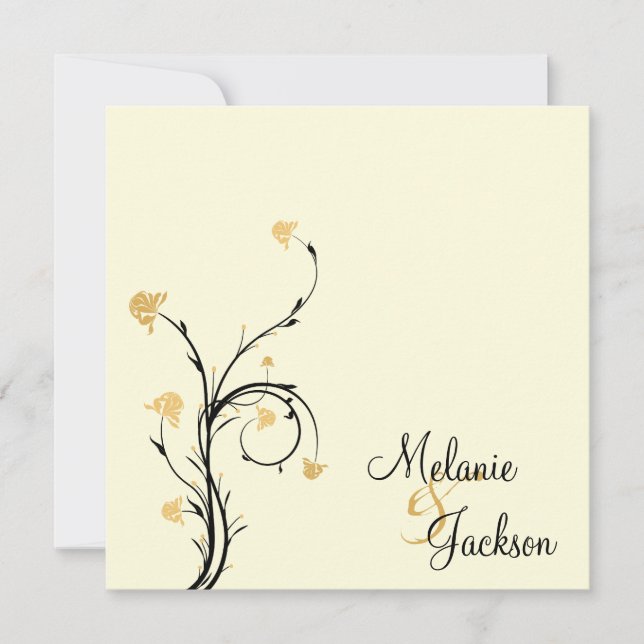 Invitation Mariage de poste de crème à perles de fleurs jaune (Devant)