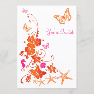 Invitation Mariage de poste de plage rose, orange, blanc trop