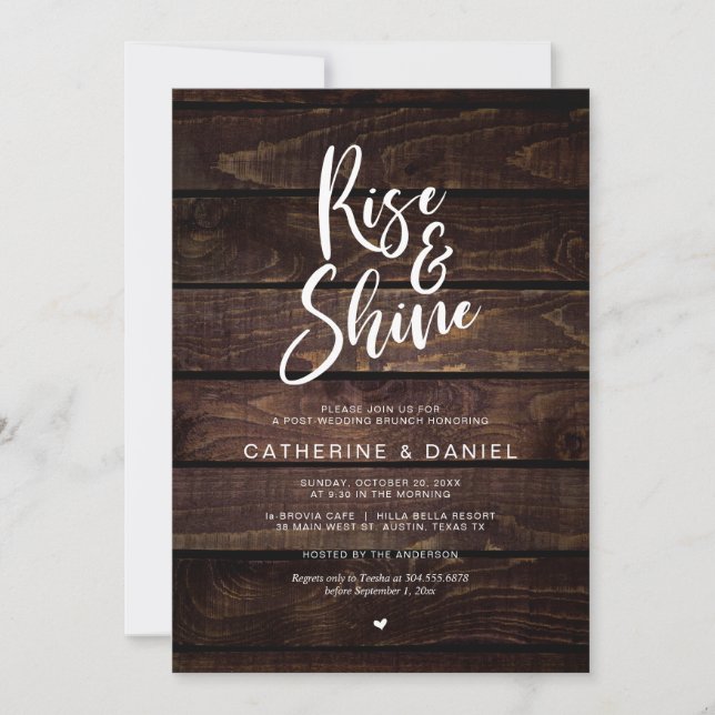 Invitation Mariage de poste rustique Brunch, Monter et Brille (Devant)