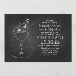 Invitation mariage de pot de maçon de coeurs d'amour de