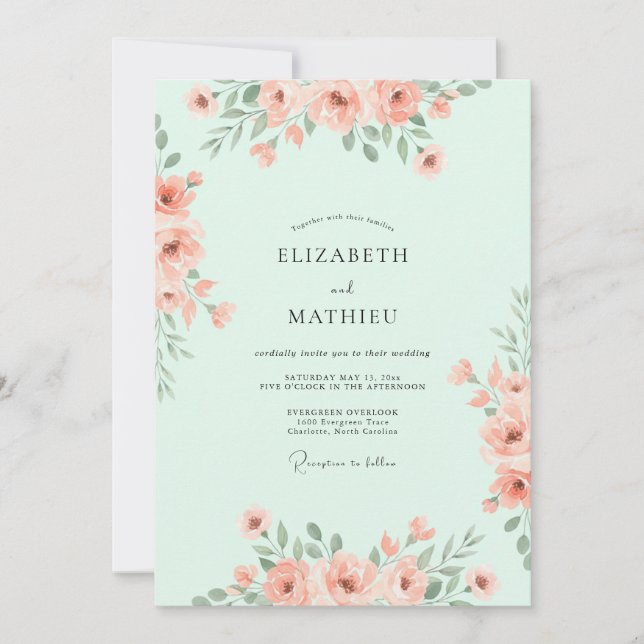 Invitation Mariage de Prairie au Pastel Vert Menthe (Devant)