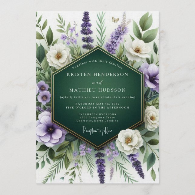 Invitation Mariage de prairie bio vert émeraude (Devant)
