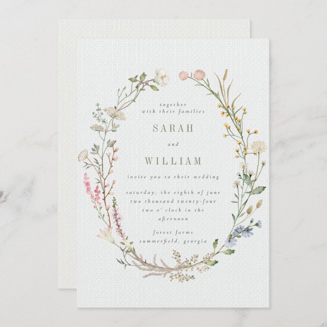 Invitation Mariage de prairie d'été romantique (Devant / Derrière)