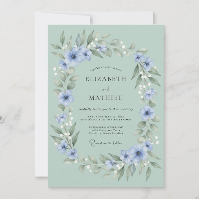 Invitation Mariage de Prairie Éthérée Vert Menthe (Devant)