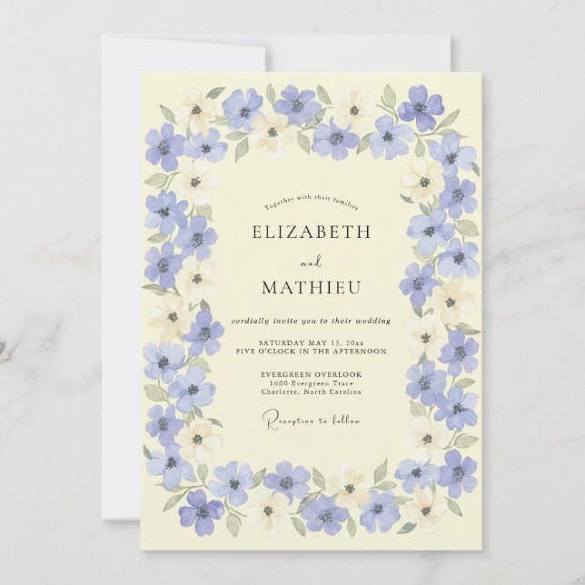 Invitation Mariage de Prairie Florale à la Lavande (Devant)