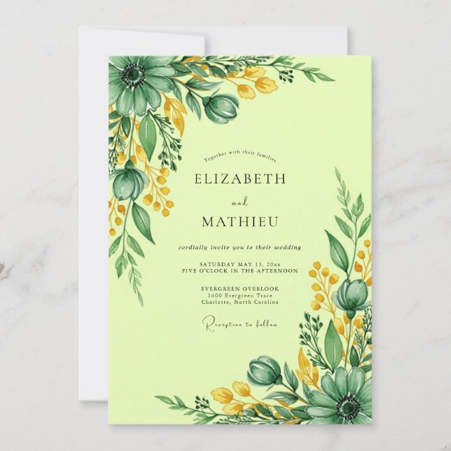Invitation Mariage de prairie frais vert citron (Devant)