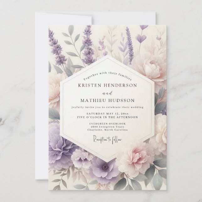 Invitation Mariage de Prairie Peinte en Lavande (Devant)