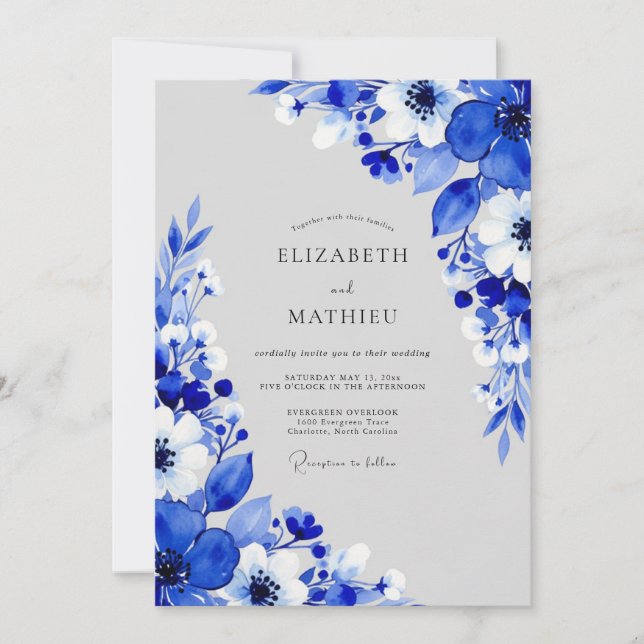 Invitation Mariage de pré peint royal bleu (Devant)