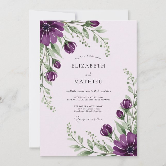 Invitation Mariage de printemps à efflorescence violette (Devant)