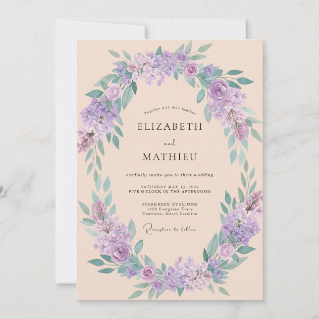 Invitation Mariage de printemps à la fleur de lavande (Devant)