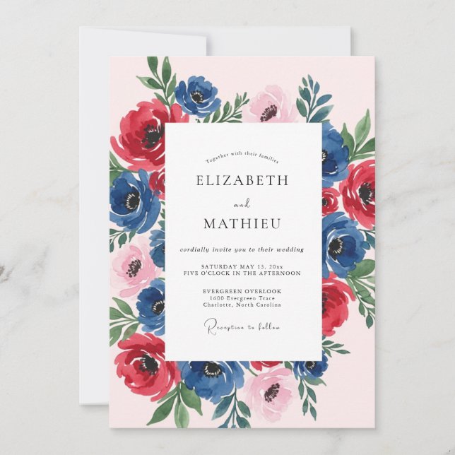 Invitation Mariage de printemps à la floraison de rubis bleu  (Devant)