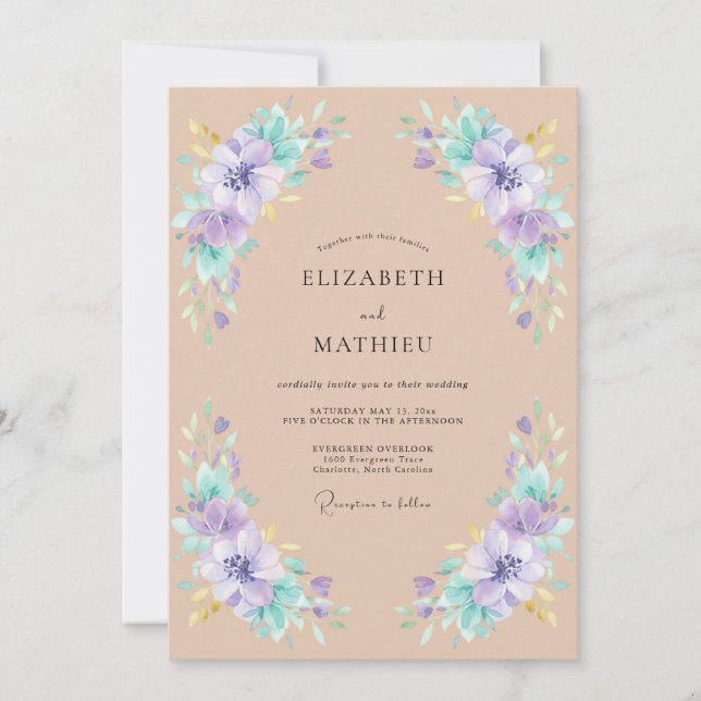 Invitation Mariage de printemps à la floraison douce violette (Devant)